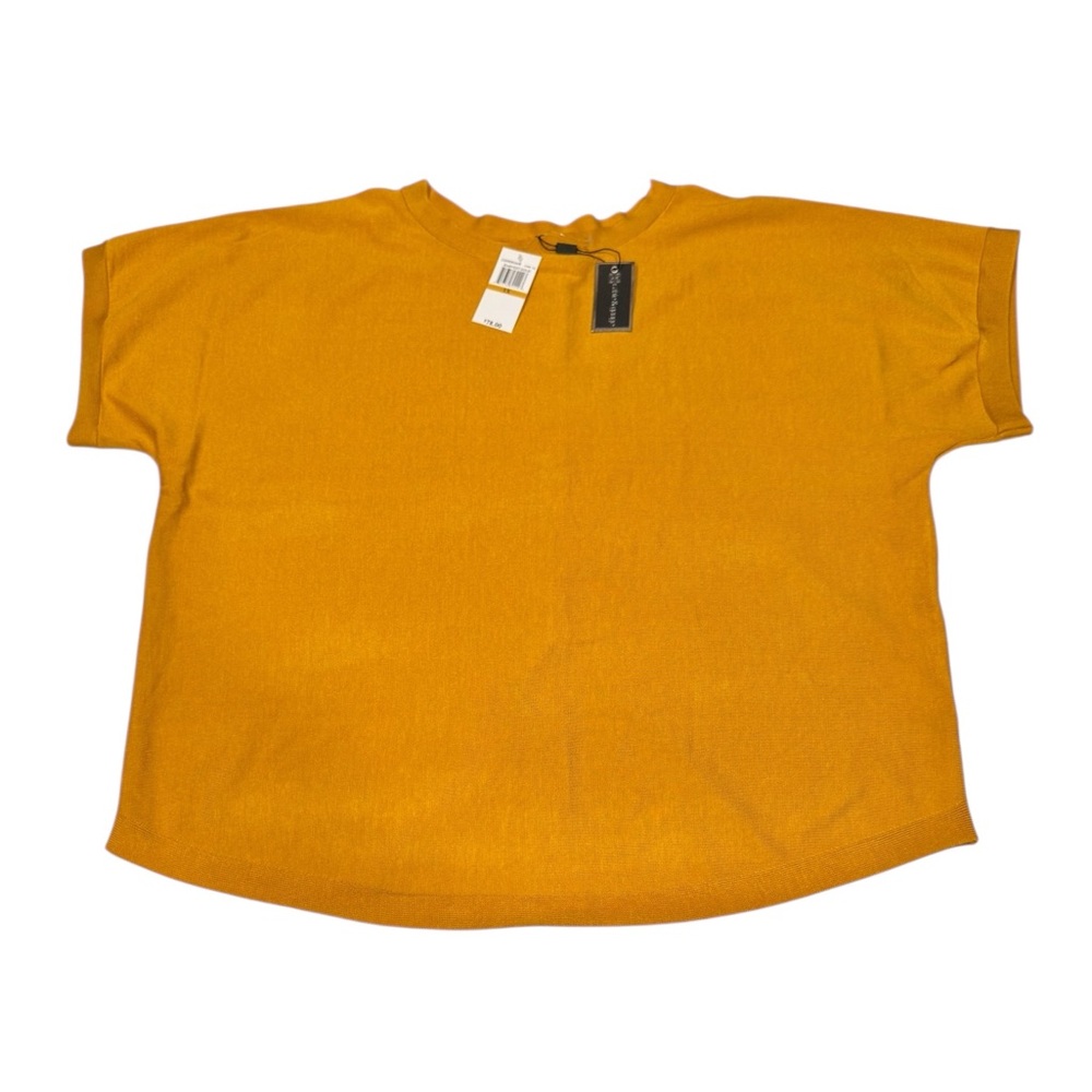 CABLE & GAUGE Short Sleeve Knit Faux Button Detail Blouse In Harvest Gold NWT 3X